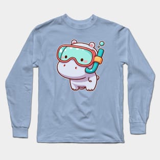 cute hippo snorkeling Long Sleeve T-Shirt